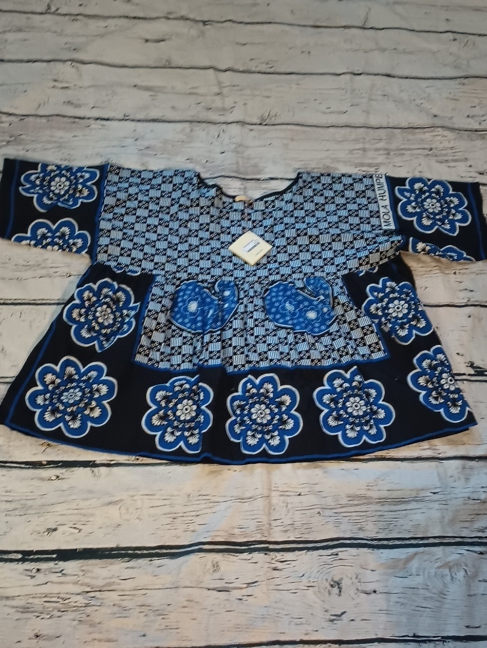 Matta Blue Black Cotton Sapna Kanga Babydoll Top OS NWT